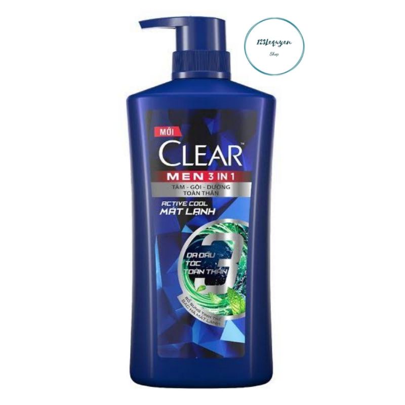 DẦU TẮM GỘI DƯỠNG TOÀN THÂN CLEAR MEN 3 IN 1 ACTIVE COOL MÁT LẠNH 630G