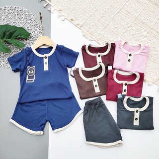 Bộ quần áp trẻ em, Bộ cộc tay len tăm trơn cổ trụ 4 chiều cho bé trai bé gái 6-16kg