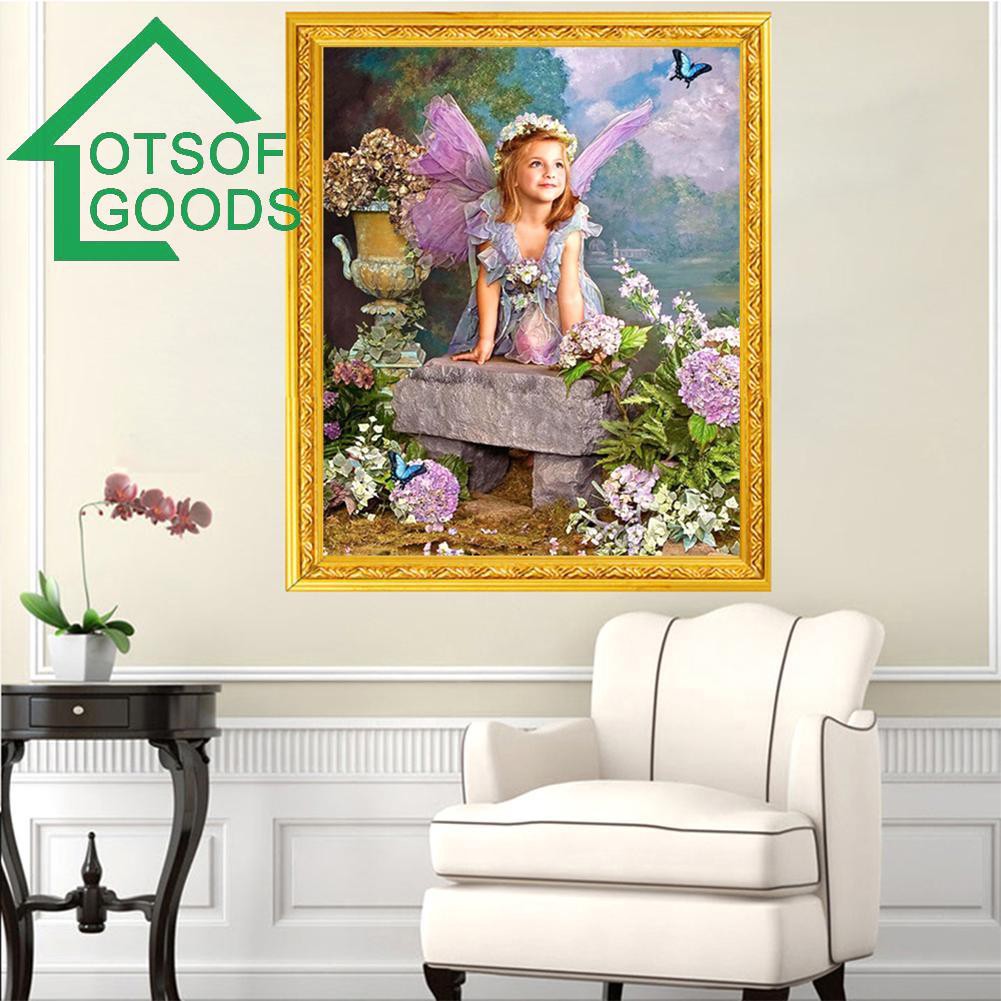 Set tranh thêu hình cô gái và hoa đẹp mắt tự hoàn thành