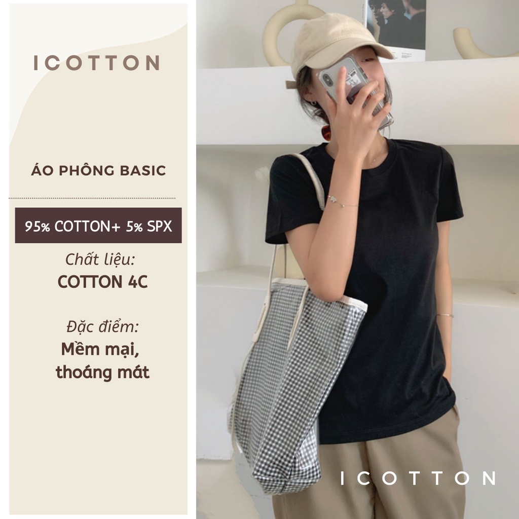 Áo thun nữ trơn cổ tròn form ôm iCotton áo phông dáng ôm body nhiều màu cotton 100%