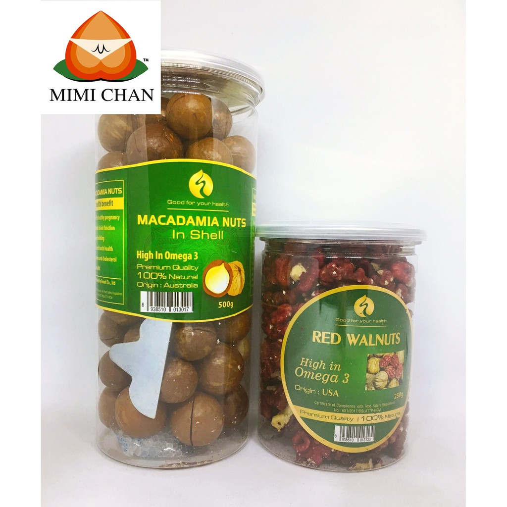 Combo Nhân Quả Óc Chó Đỏ Mỹ 250g – Quả Macca Úc 500g