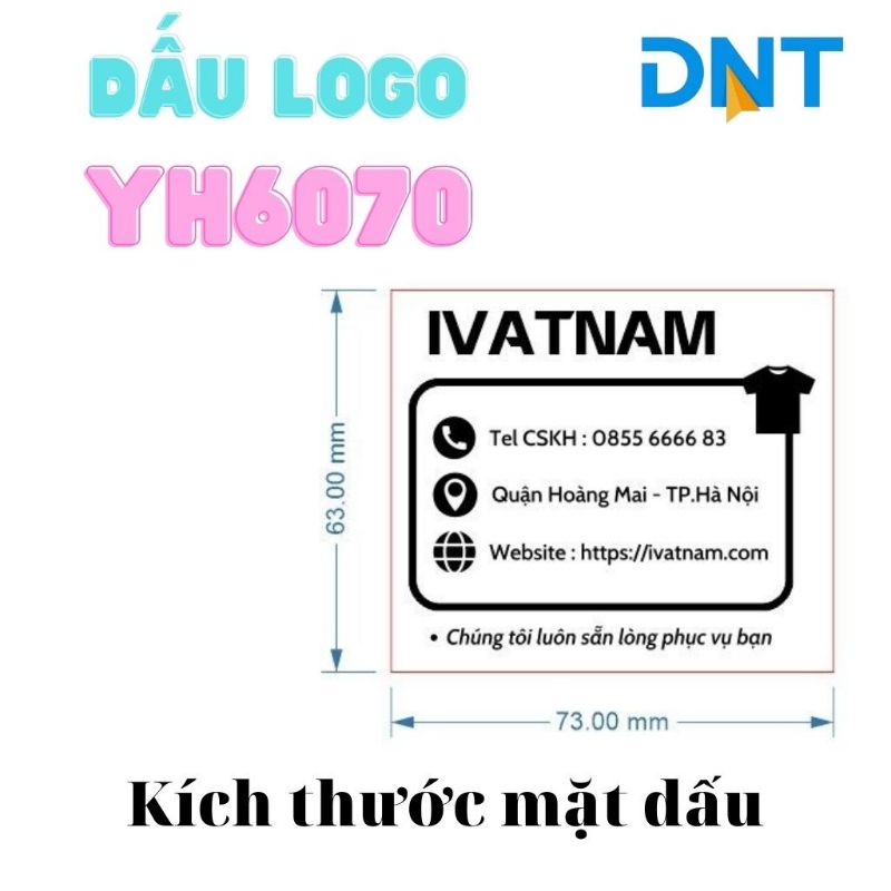 Con dấu in logo YH6070 Đóng dấu logo, thương hiệu lên hộp đựng hàng, túi nilon KT 6x7cm