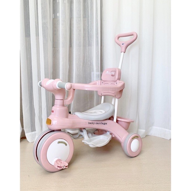 Xe đạp 3 bánh 618, xe đẩy kiêm xe chòi chân cho bé, có khung bảo vệ và đèn nhạc cho bé