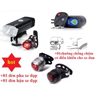 Bộ combo xe đạp : chuông chống chộm+đèn pha+đèn hậu xe đạp