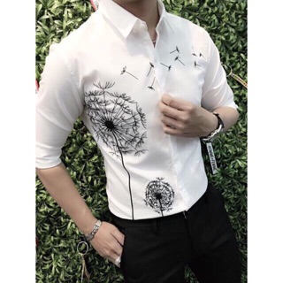 Áo sơmi lụa họa tiết in bồ công anh
