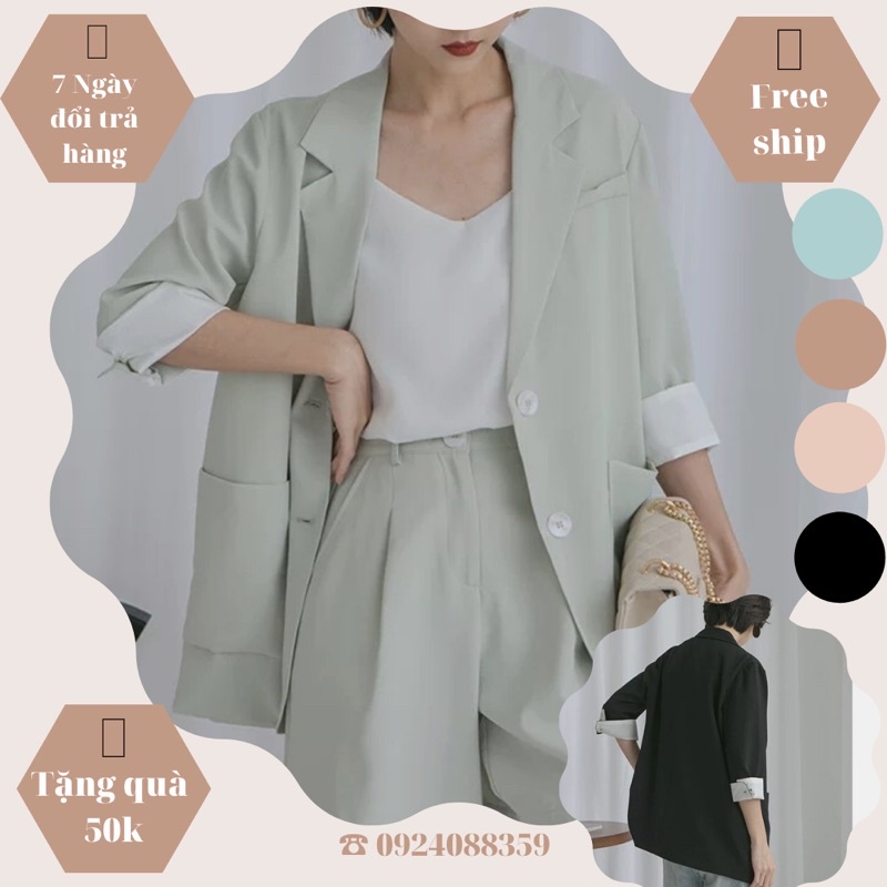 Áo Khoác Blazer Tay Lỡ Dáng Rộng Hàn Quốc Thời Trang Công Sở Xuân Hè , Áo Vest Nữ Khoác Ngoài Tay Lỡ 1 Lớp