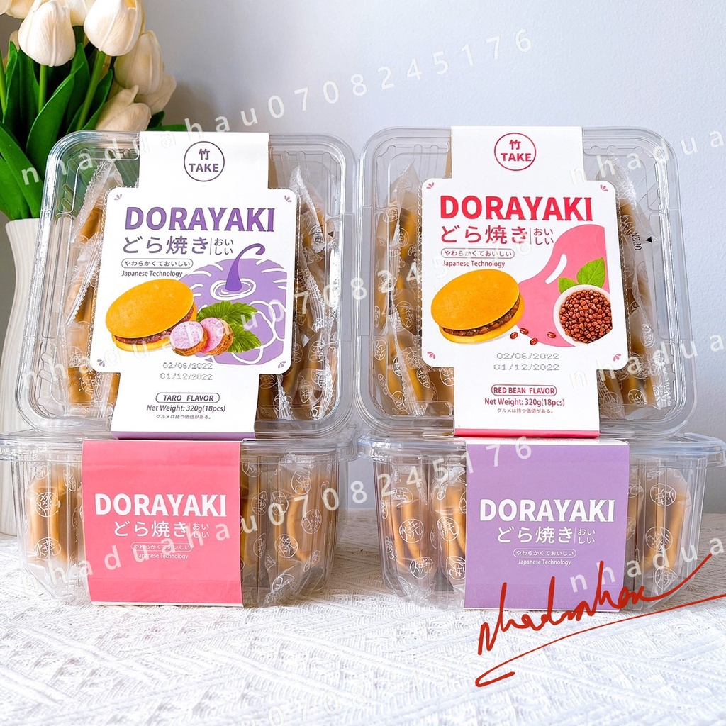 Một hộp bánh rán Doremon mini kẹp nhân kem khoai môn Đài Loan hộp lớn 320gam