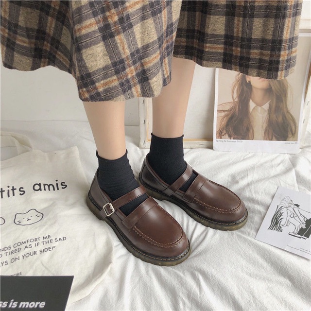 Giày ulzzang oxford da lỳ có dây vuông | BigBuy360 - bigbuy360.vn