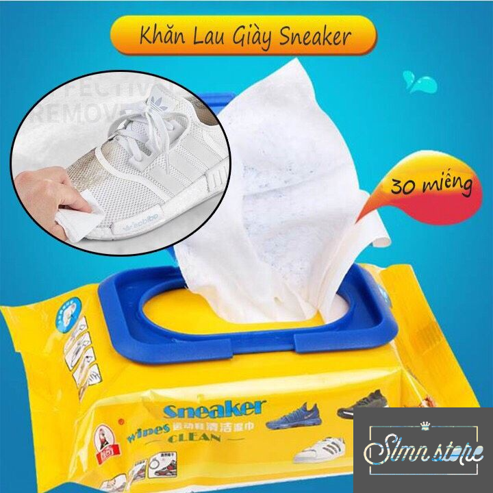 Khăn giấy lau giày,Giấy lau giầy Sneaker 30 tờ, Dung dịch chuyên lau giày thấm sẵn trong khăn tiện dụng. Slmn_KGLaugiay