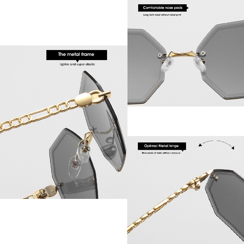 Kính Mát Gọng Kim Loại Tròng Màu Gradient Không Viền Thời Trang Cho Nữ