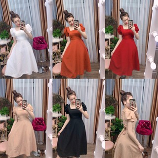 Đầm cổ vuông tay phồng Princess Dress + Ảnh thật