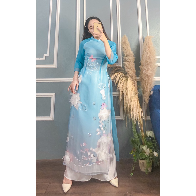 ÁO DÀI XANH HOA SEN