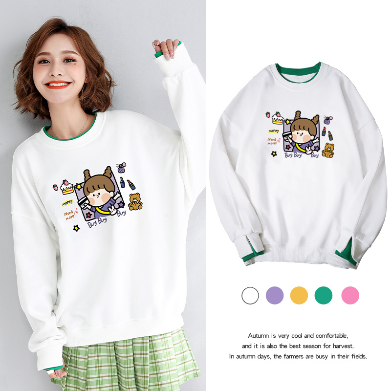 NRVP Áo sweater dài tay dáng rộng cổ tròn dễ phối đồ thời trang mùa thu và đông mới 2020 cho nữ