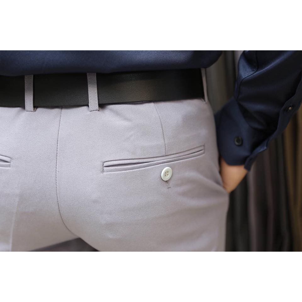 Quần Âu Nam Phong Cách Hàn Quốc Màu Xám Trắng Cao Cấp Vải Kate 79 Kèm Bảng Size