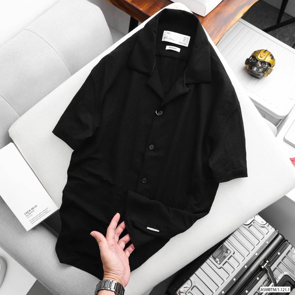 Áo sơ mi nam cổ vest, chất da cá mềm mịn-form rộng thoải mái