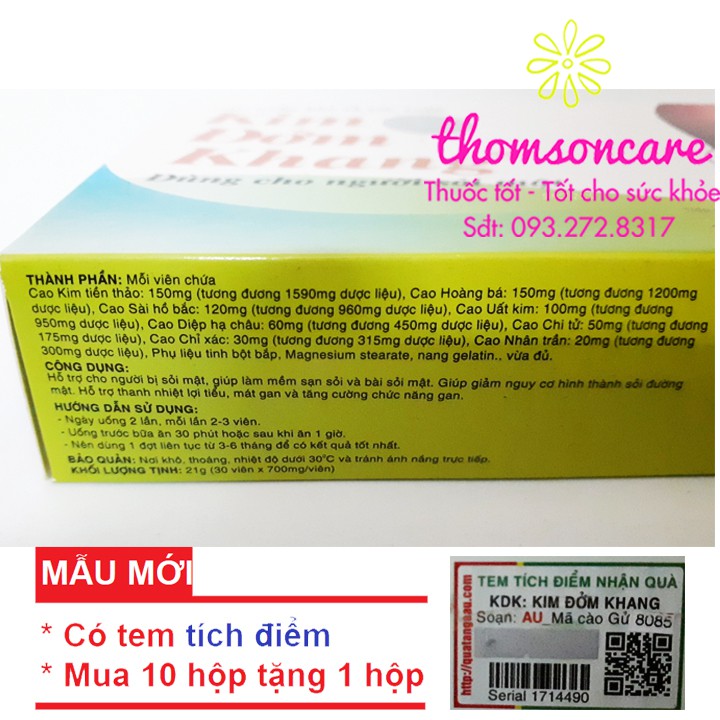 Kim Đởm Khang - Hỗ trợ cho người sỏi thận - Mua 6 tặng 1 bằng tem tích điểm, tán sỏi từ thảo dược