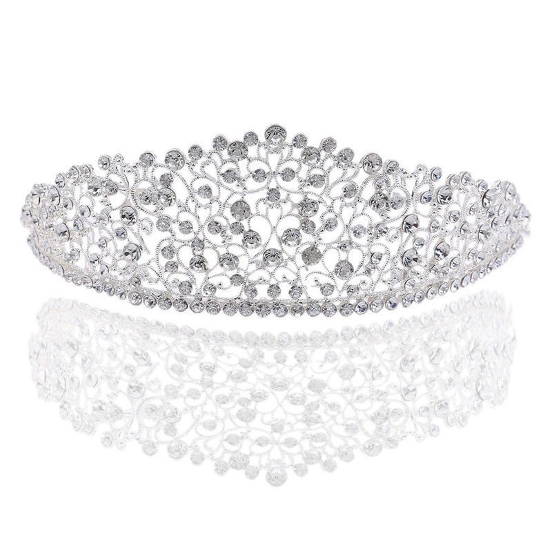 Vương miện cài tóc Tiara thích hợp trang trí cô dâu họa tiết lấp lánh