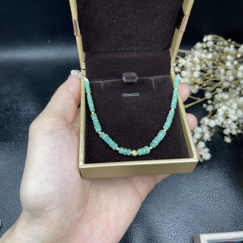 Vòng tay Emeral mix bi gold10k ☯ May Mắn ☯ Sức Khoẻ ☯ Tài Lộc ☯ Bình An ☯