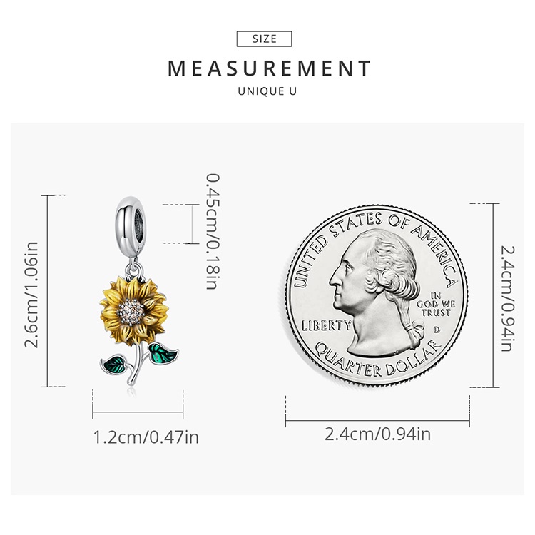 Mặt dây Bamoer bằng bạc 925 hình hoa hướng dương cho tự làm vòng tay thủ công SCC2079