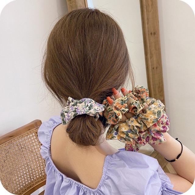 Chun buộc tóc Scrunchies hoa nhí