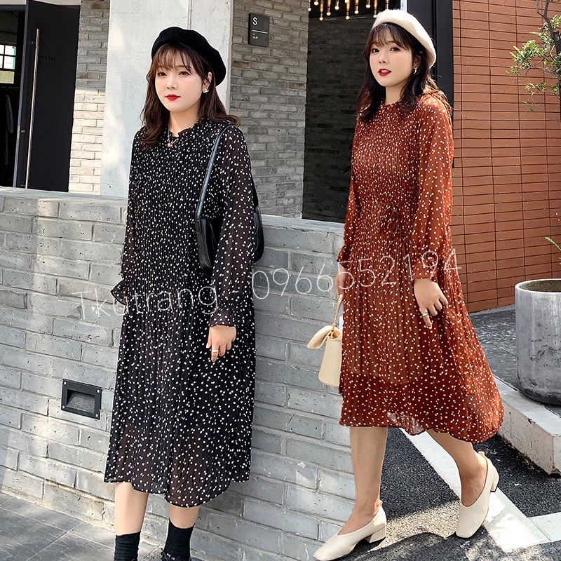 (Big size )Váy bầu thu đông thiết kế chất lụa mềm mại vintage - dáng xuông thoải mái kèm đai thắt nơ - V141