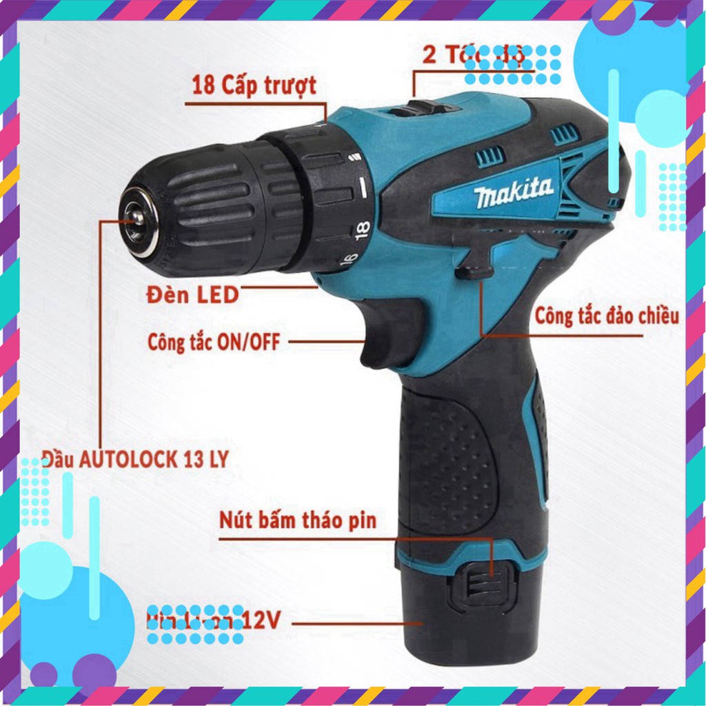 [Chính Hãng] Máy Khoan Pin Makita 12V kèm phụ kiện . ]