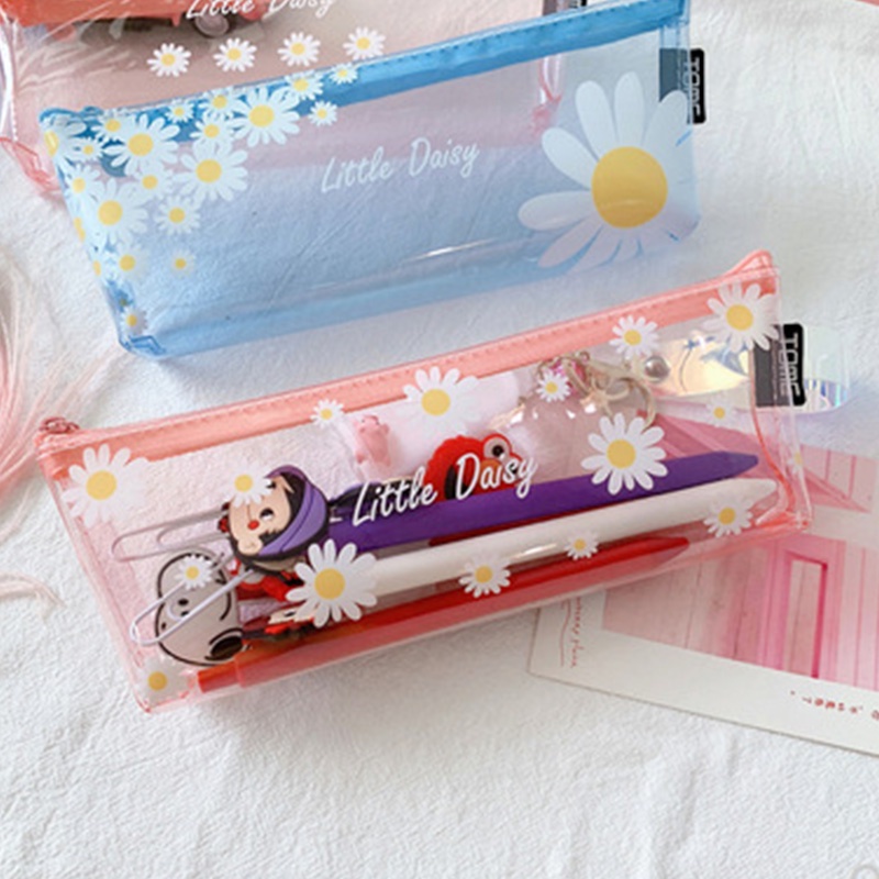Túi Đựng Bút Bằng PVC Trong Suốt Chống Thấm Nước Họa Tiết Hoa Cúc Dễ Thương
