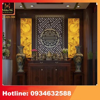 ĐÈN THỜ Tranh trúc chỉ in MÂU NI 198,cặp 2 vách 41x127cm, Sen đài