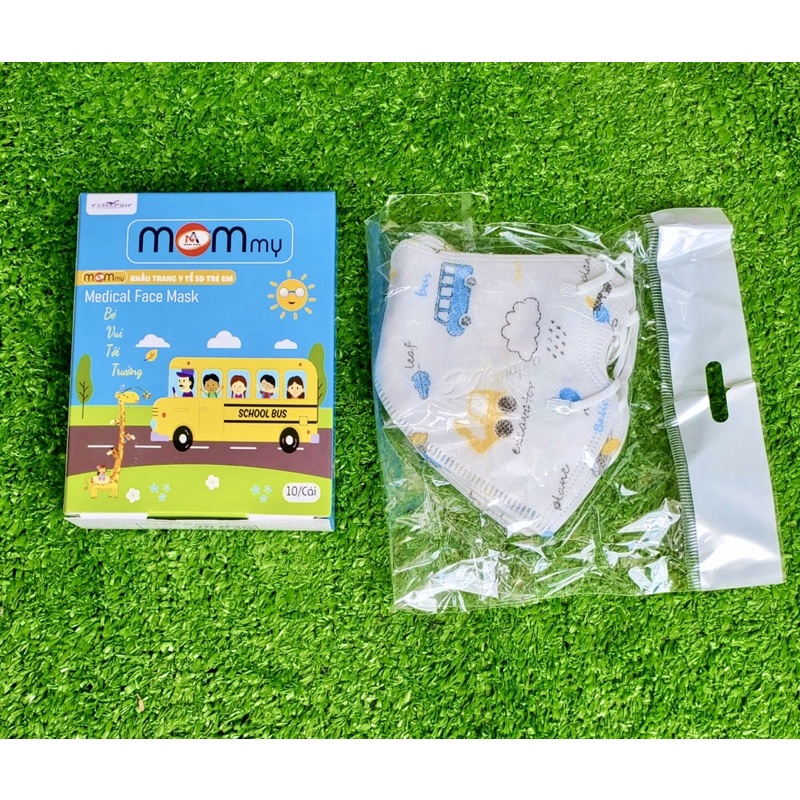 ✅ Hộp 10 cái khẩu trang 6D cho bé  3-9 tuổi Mommy Famapro Nam Anh mommy hình xe ô tô