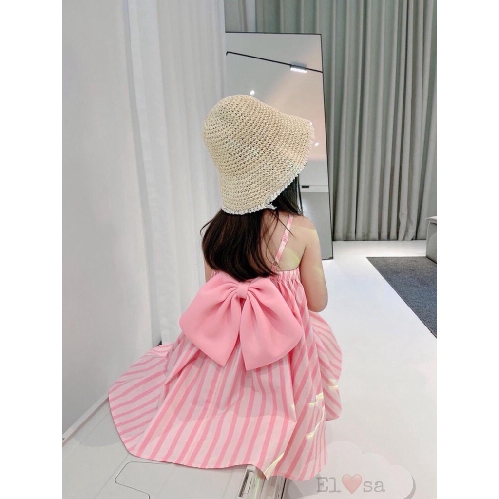 Váy bé gái 2 dây nơ hồng kẻ sọc XHN850