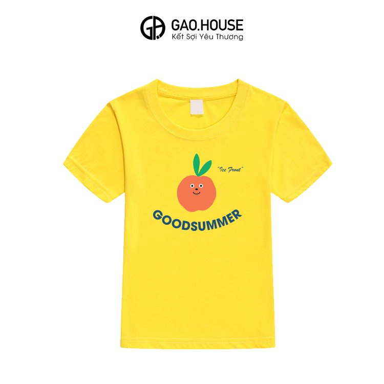 Áo thun bé gái Gạo House cotton 4 chiều cổ tròn cộc tay họa tiết Quả táo good summer( T14)