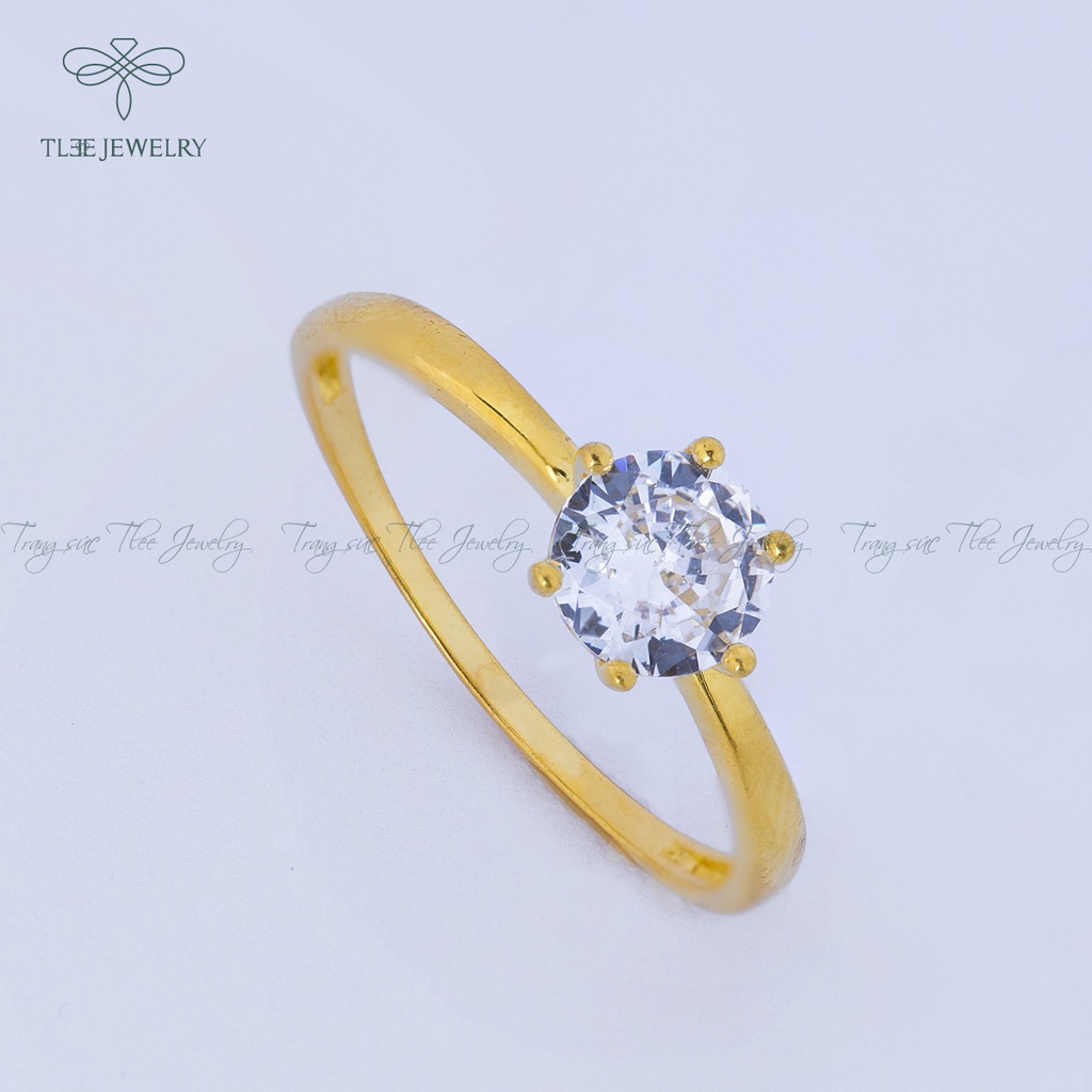 Nhẫn bạc nữ TLEE đá sáu chấu mạ vàng 14k viền trơn cao cấp NCJ A0149
