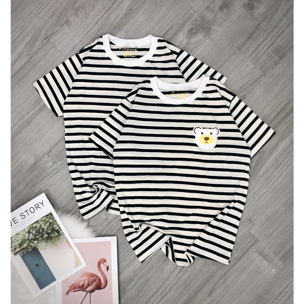 Áo pull sọc ngang dáng rộng thêu hình gấu/MS027 MÃ 120