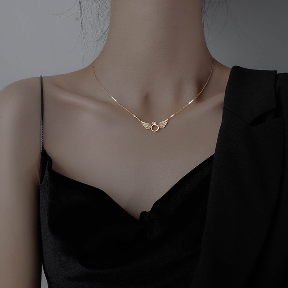 Ahellogirl Mạ Bạc Vòng cổ Mặt Hình Đôi Cánh Thiên Thần Mới 2022