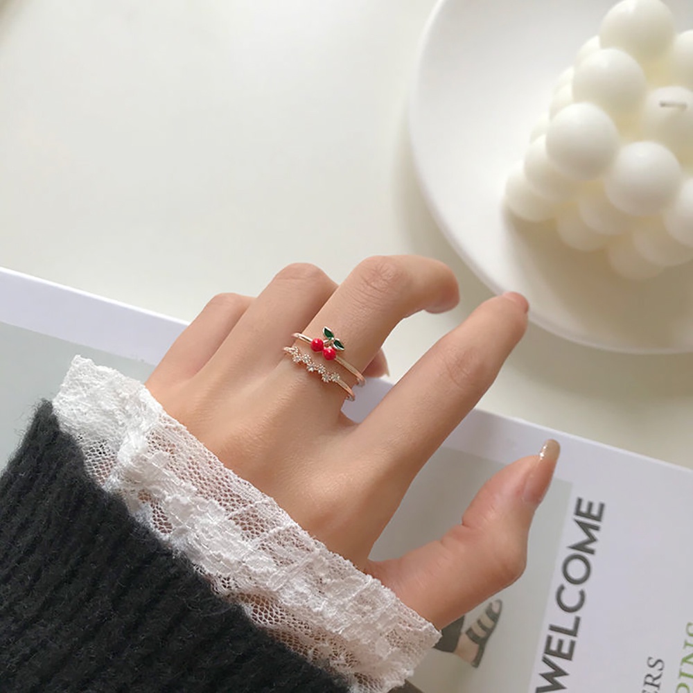 Nhẫn Hở Hình Quả Cherry / Dâu Tây Bằng Hợp Kim Dễ Thương Thời Trang Hàn Quốc