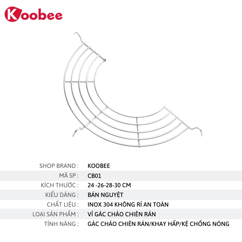 Vỉ gác chảo chiên rán bán nguyệt KOOBEE loại dày chất liệu Inox không rỉ an toàn (SC01)