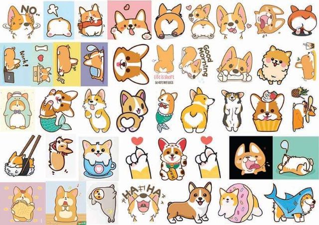 Sticker cán mờ corgi mông bự dán trang trí planer, scrapbook,....size nhỏ 3-5cm