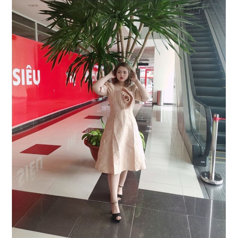 Đầm Bigsize 60-100 kg ❣️FREE SHIP❣️ Đầm hoa xếp D575 60-100 kg
