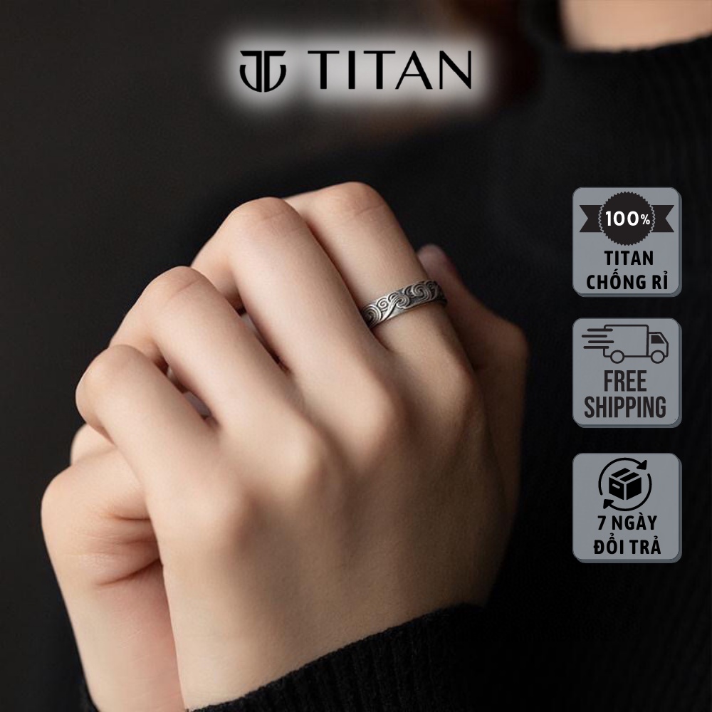 Nhẫn nam Vân Đám Mây, nhẫn titan họa tiết Cloud Ring Titan Shop màu bạc không gỉ thời trang nam nữ unisex đẹp đơn giản