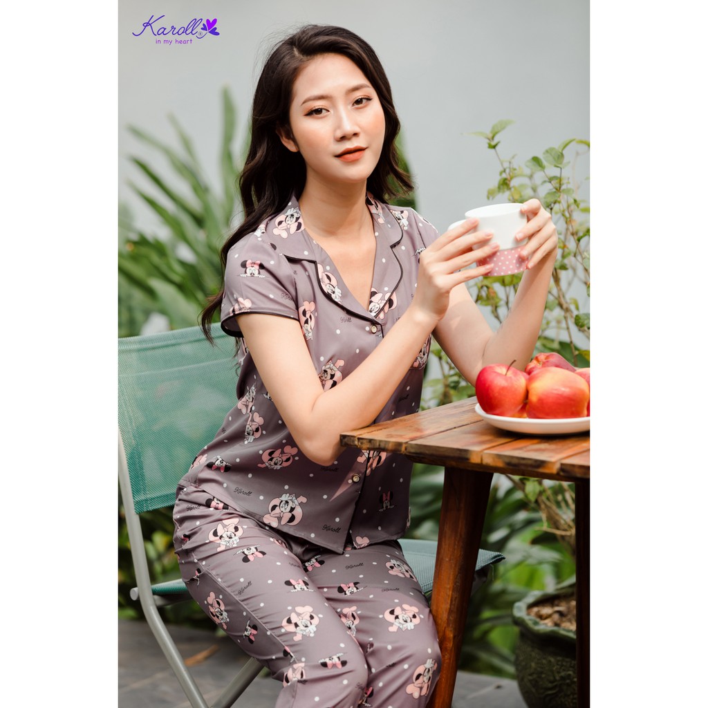 Karoll - Bộ lụa karoll chính hãng quần dài áo cộc NH19.229.12