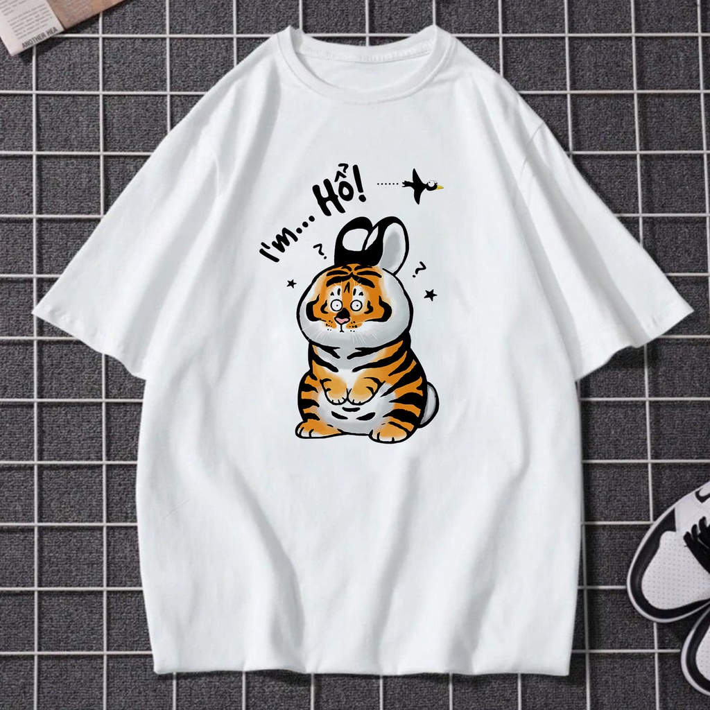 Áo phông Form Rộng Nam Nữ In Hình Hổ Đáng Yêu Vải Cotton Co Giãn
