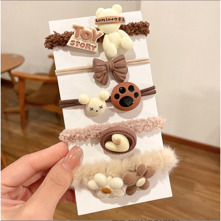 Set 5 dây chun nịt tóc sợi bông mix mẫu đính charm to siêu xinh BAG U CHUNMIX573