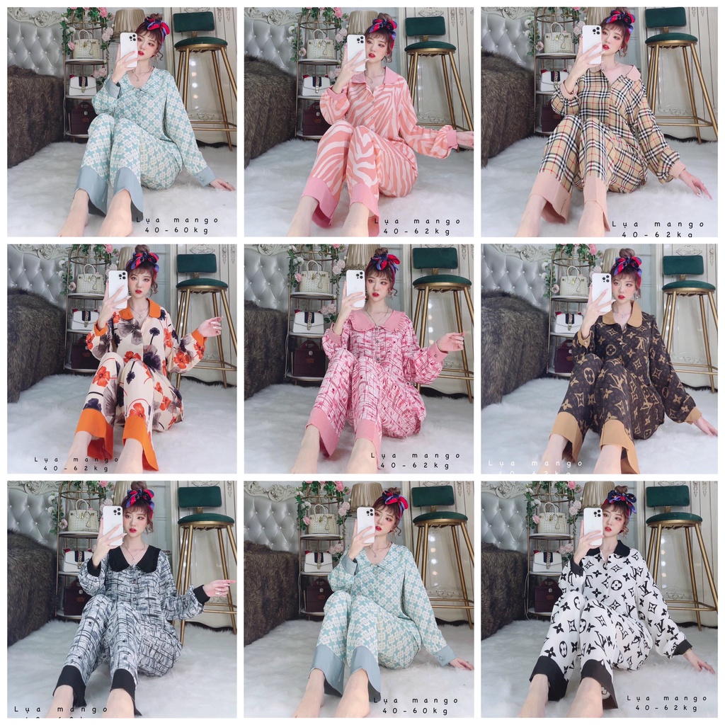 Đồ bộ mặc nhà Pijama, bộ ngủ nữ đẹp tay dài vải lụa mango mềm mát freesize dưới 62kg WINDY BOUTIQUE S06 | BigBuy360 - bigbuy360.vn