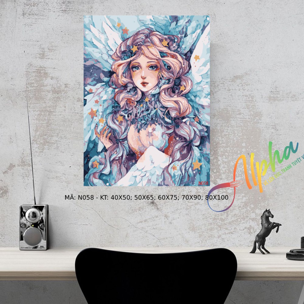 Tranh tô màu số hoá Alpha - Thiên thần N058