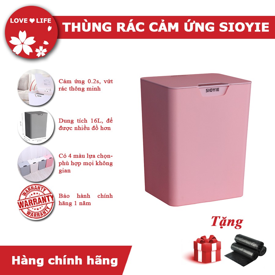 Thùng rác cảm ứng thông minh Sioyie cảm ứng cực nhạy chỉ trong 0.2s dung tích 16L tặng kèm túi đựng rác tặng kèm pin