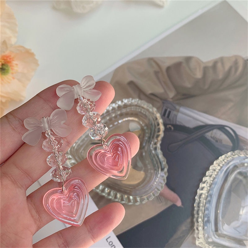 Bông Tai Dáng Dài Đính Ngọc Trai Hình Trái Tim Dễ Thương Phong Cách Hàn Quốc Cho Nữ