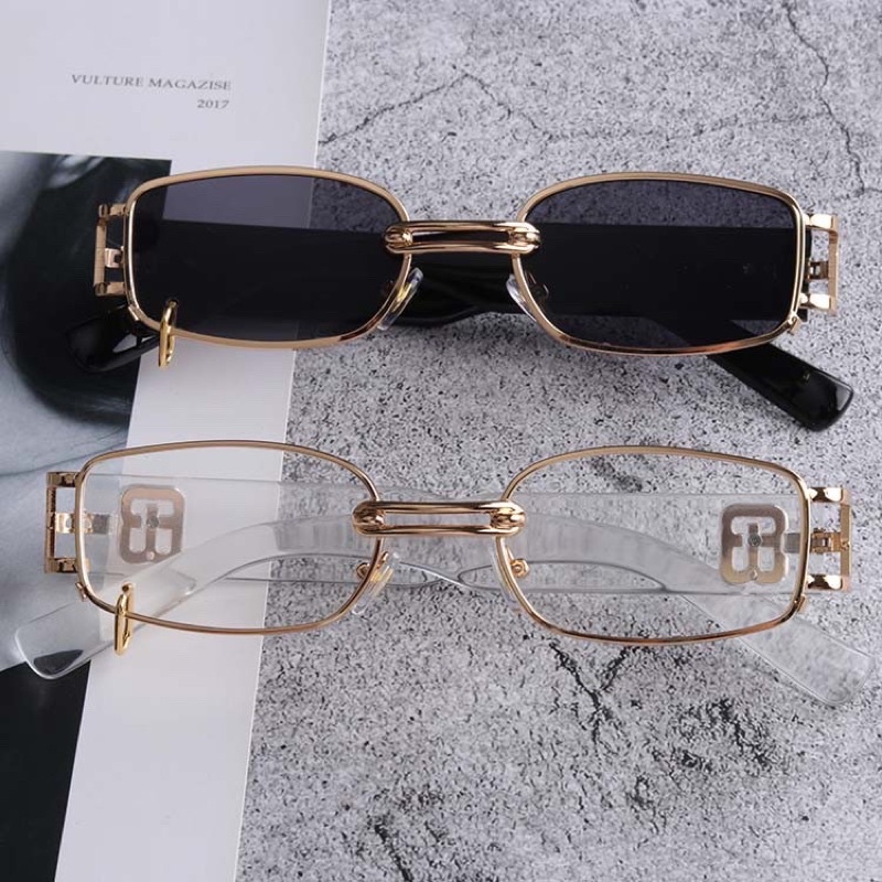 Kính mát nữ giả cận nữ gọng nhựa nam nữ đa giác vuông kim loại trong suốt - Bự Store - 483