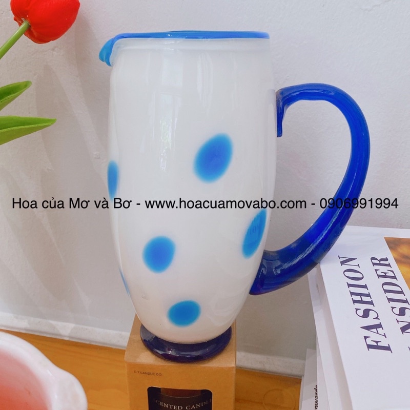 Lọ Hoa Trang Trí Merber (Mơ &amp; Bơ) Nhiều Màu Có Quai Họa Tiết Chấm Bi Thích Hợp Cắm Hoa Khô, Hoa Giả, Hoa Decor Trang Trí