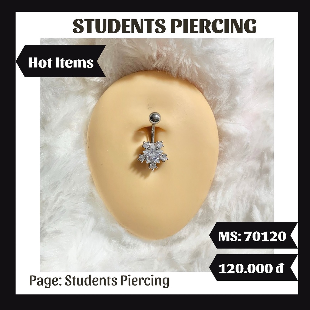 [Rẻ Vô Địch] Khuyên Rốn Hình Bông Tuyết Pha Lê Trắng - Khuyên Thép 316L