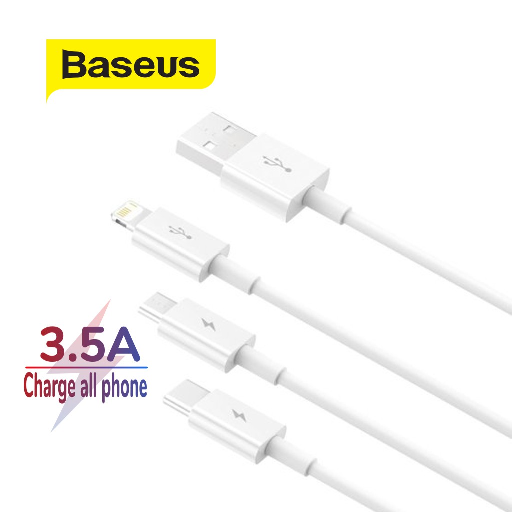 Cáp sạc 3 in 1 Baseus Superior Series ( Type-C+ Micro+ Lightning ), hỗ trợ sạc nhanh 3.5A và truyền dữ liệu, dài 1.5m
